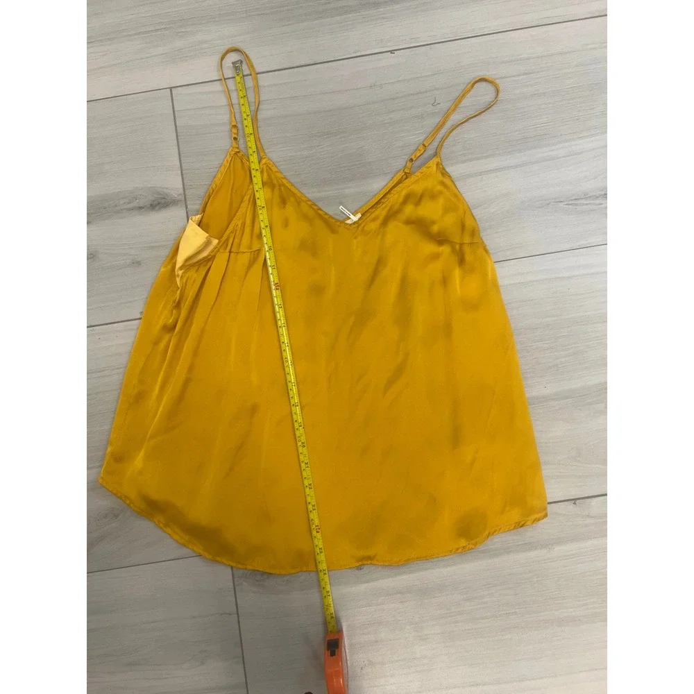 Floreat Anthropologie Cami Women Top Mustard Yellow Silk Sz L Satin V-Neck Boho - Picture 6 of 7